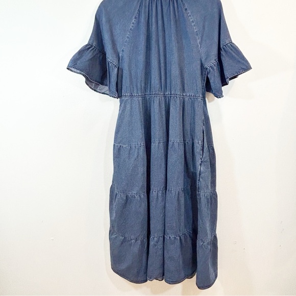Soft Surroundings Jessanne TENCEL Denim Midi Dress Ruffle Sleeves - Picture 9 of 11